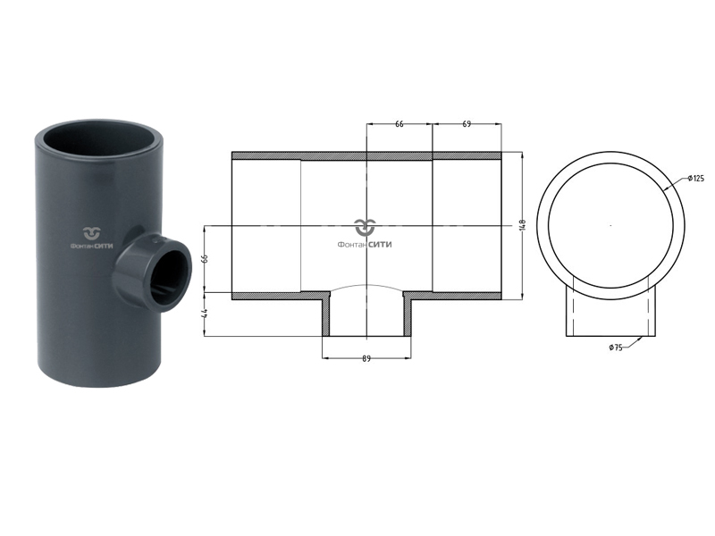 Тройник клеевой 90° переходной PVC-U PN16 FC
