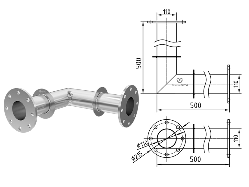 Стеновой проход угловой FC 90° 500x500 (фланец) (110)
