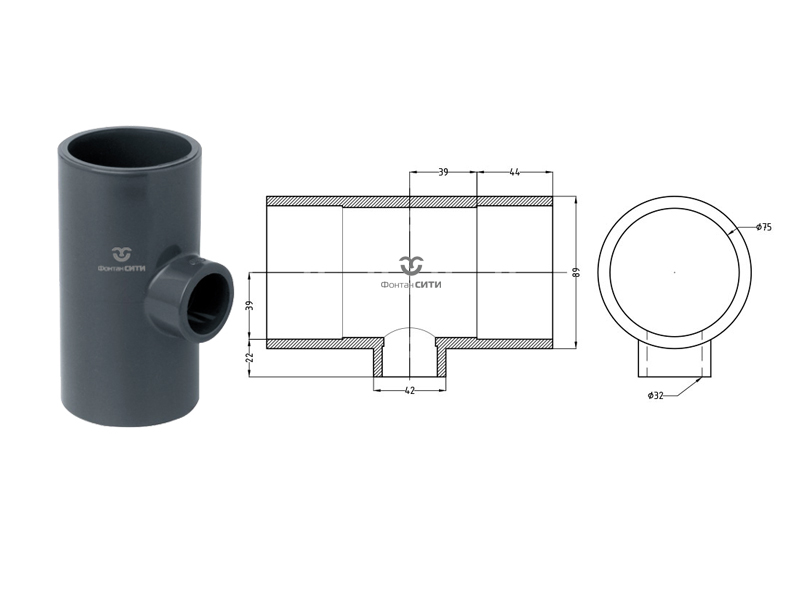 Тройник клеевой 90° переходной PVC-U PN16 FC