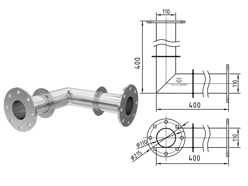Стеновой проход угловой FC 90° 400x400 (фланец) (110)