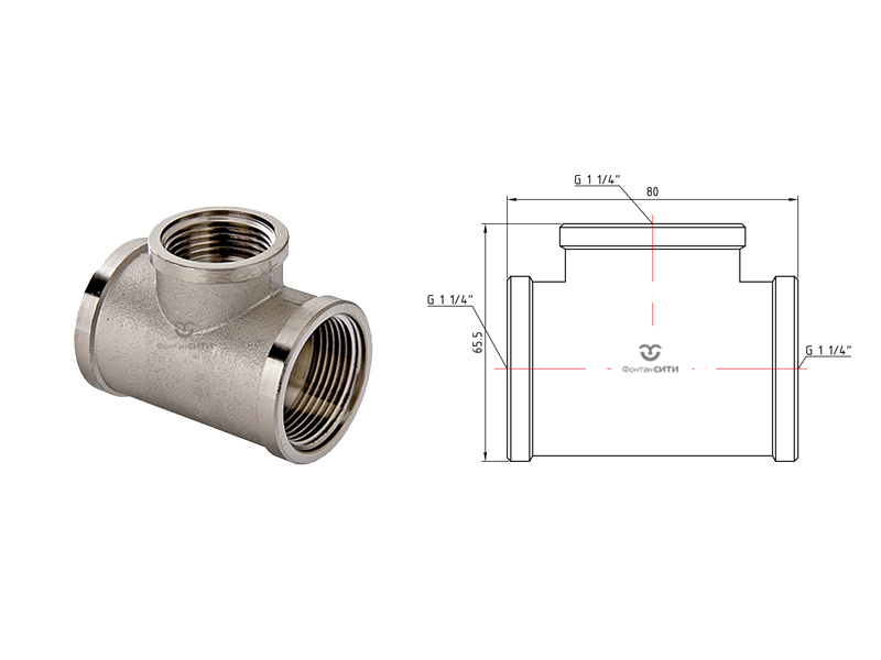 Тройник латунный никелированный (внутр.-внутр.-внутр.)-2