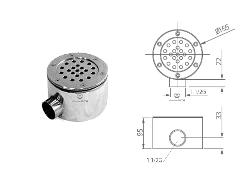Донный слив FC круглый 150 (1 1/2", Плитка)
