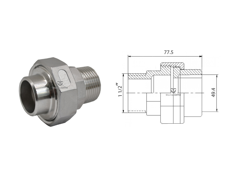 Муфта американка FC AISI 304 (нар. приварка) (1 1/2")