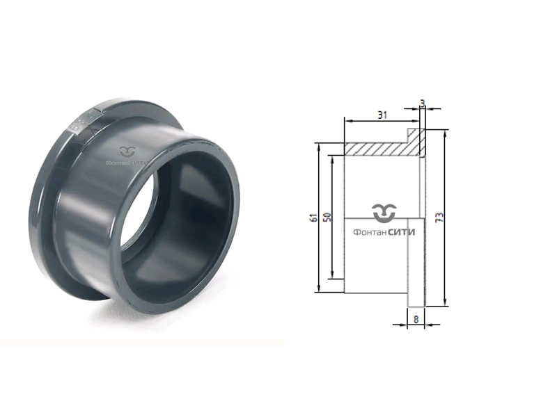 Бурт под фланец с гладкой поверхностью PVC-U PN16 FC