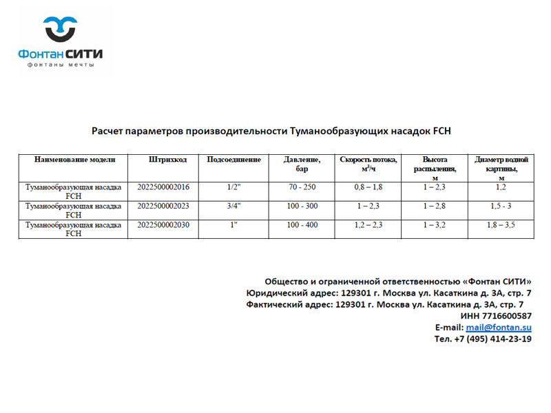 Туманообразующая насадка FCH