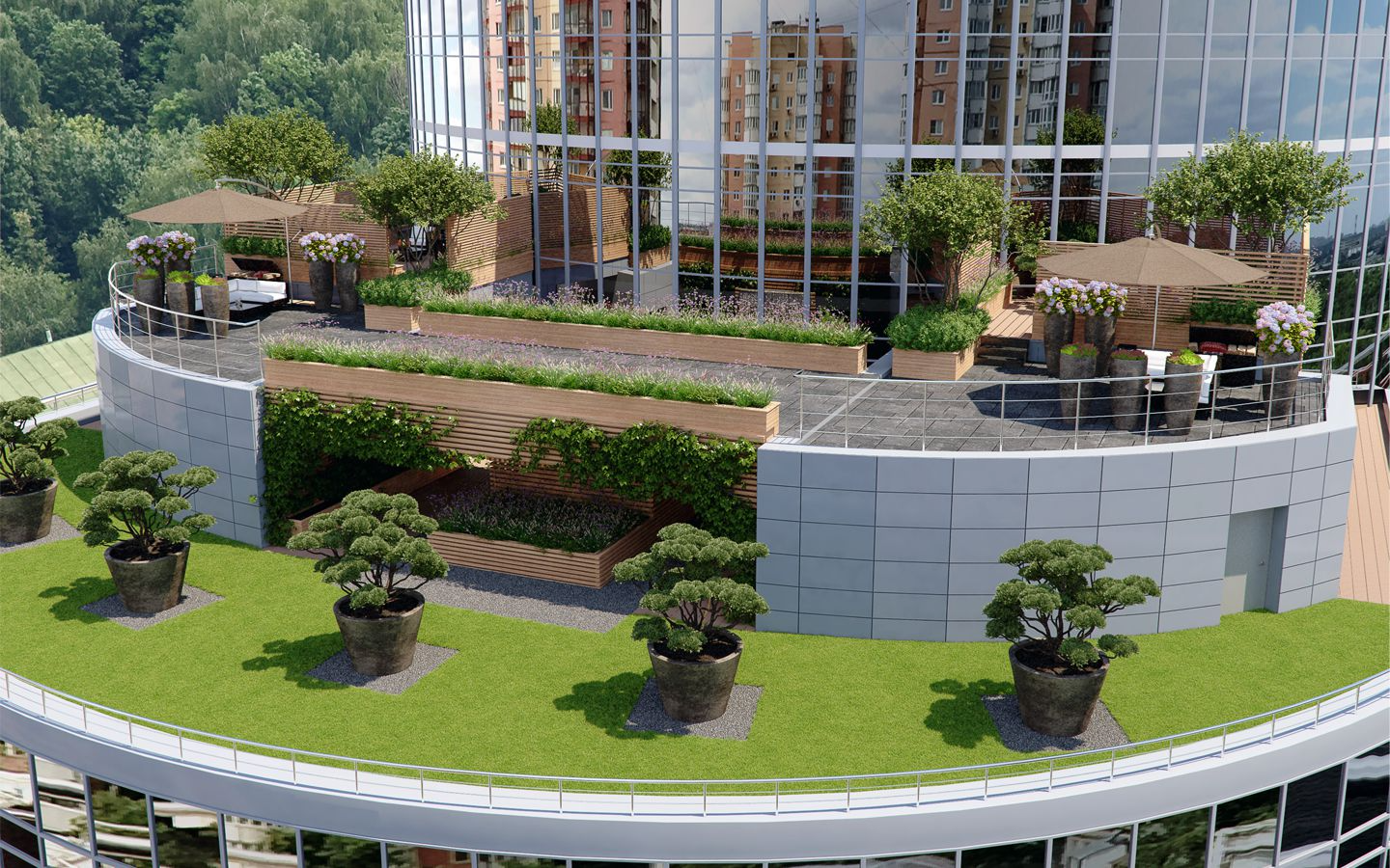 Сад на крыше бизнес-центра