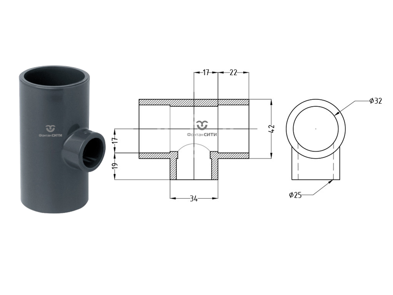 Тройник клеевой 90° переходной PVC-U PN16 FC