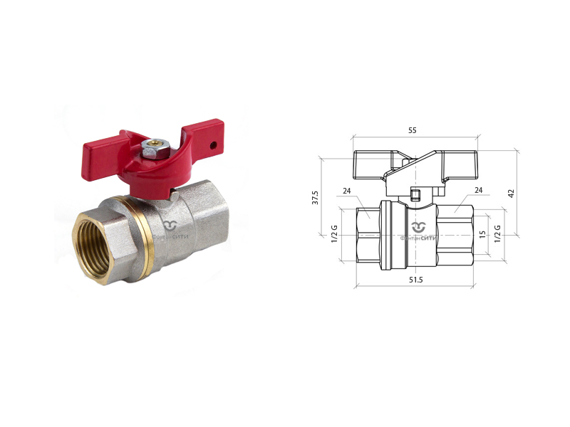 Кран шаровый ручка бабочка FC-1