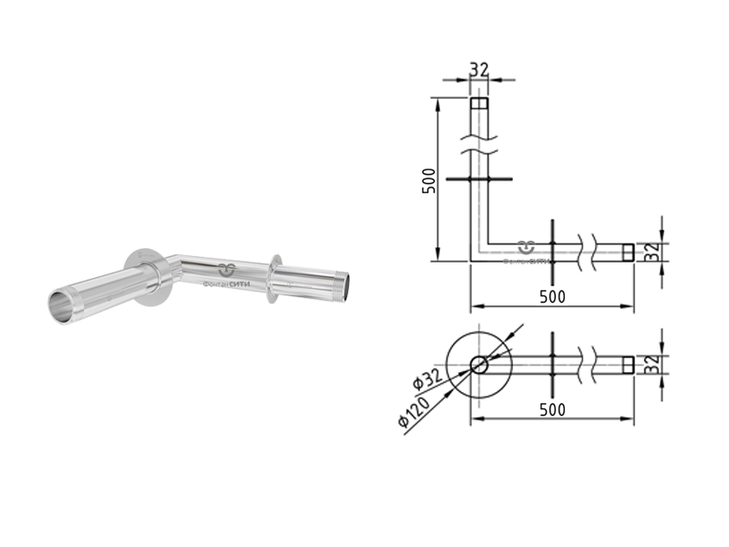 Стеновой проход угловой 90° 500x500-1