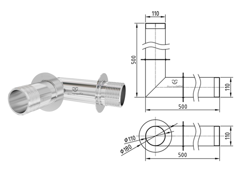 Стеновой проход угловой FC 90° 500x500 (110)