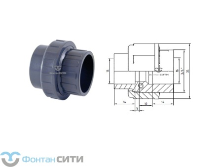 Муфта разборная с EPDM прокладкой PVC-U PN16 FC (16)